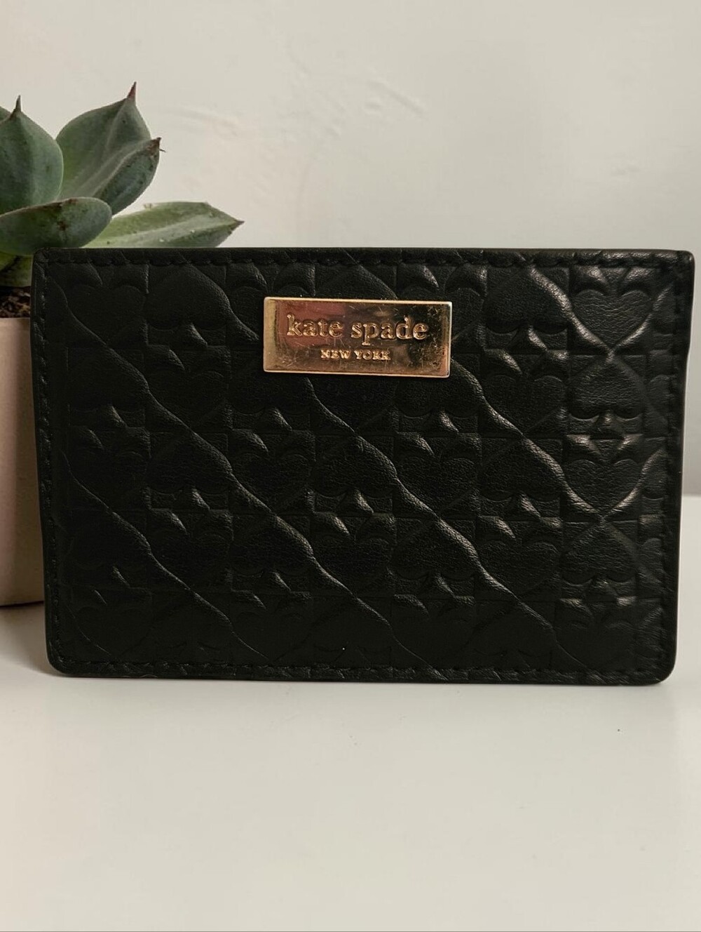kate spade black leather cardholder with logo lining, Great Condition